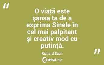 O viaţă este şansa ta de a exprima Sinele în cel mai palpitant şi creativ mod cu putinţă. Richard Bach...
