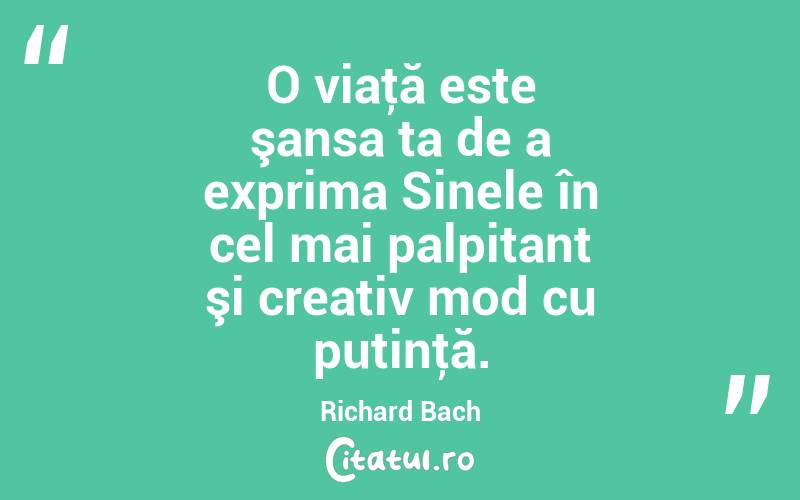 O viaţă este şansa ta de a exprima Sinele în cel mai palpitant şi creativ mod cu putinţă. Richard Bach
