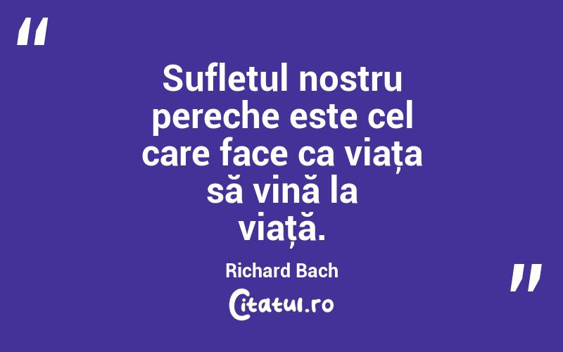 Sufletul nostru pereche este cel care face ca viaţa să vină la viaţă. Richard Bach

