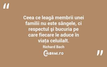 Ceea ce leagă membrii unei familii nu este sângele, ci respectul şi bucuria pe care fiecare le aduce în viaţa celuilalt. Richard Bach...