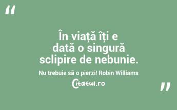 În viaţă îţi e dată o singură sclipire de nebunie. Nu trebuie să o pierzi! Robin Williams...