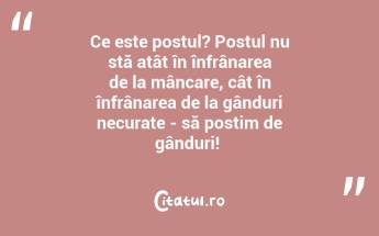 Ce este postul? Postul nu stă atât în înfrânarea de la mâncare, cât în înfrânarea de la gânduri necurate - să postim de gânduri! ...