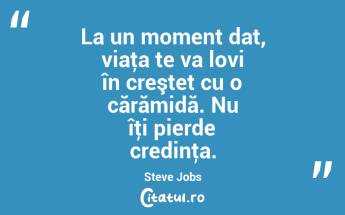 La un moment dat, viaţa te va lovi în creştet cu o cărămidă. Nu îţi pierde credinţa. Steve Jobs...