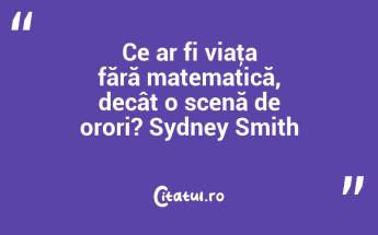 Ce ar fi viaţa fără matematică, decât o scenă de orori? Sydney Smith...
