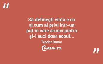 Să defineşti viaţa e ca şi cum ai privi într-un puţ în care arunci piatra şi-i auzi doar ecoul... Teodor Dume...