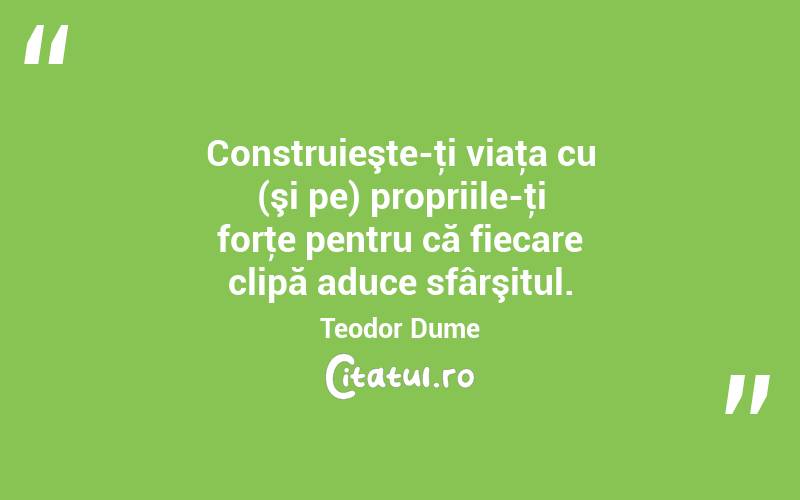 Construieşte-ţi viaţa cu (şi pe) propriile-ţi forţe pentru că fiecare clipă aduce sfârşitul. Teodor Dume
