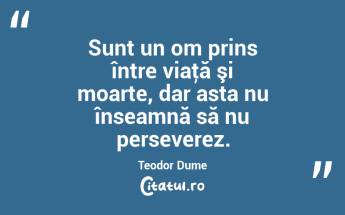 Sunt un om prins între viaţă şi moarte, dar asta nu înseamnă să nu perseverez. Teodor Dume...