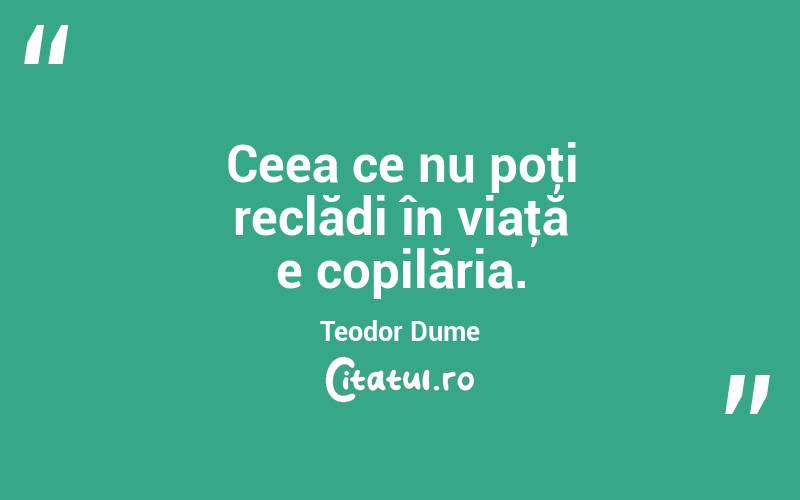Ceea ce nu poţi reclădi în viaţă e copilăria. Teodor Dume

