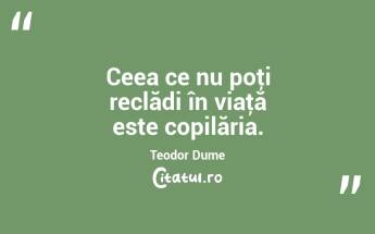 Ceea ce nu poţi reclădi în viaţă este copilăria. Teodor Dume...