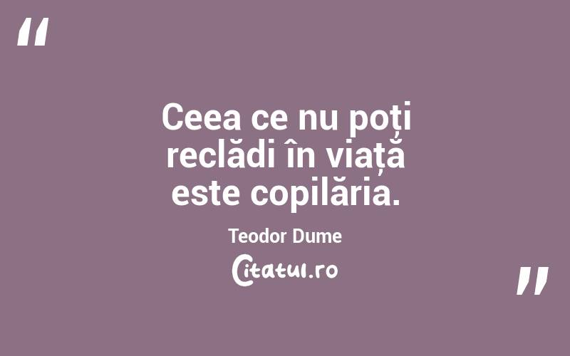 Ceea ce nu poţi reclădi în viaţă este copilăria. Teodor Dume
