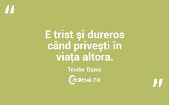 E trist şi dureros când priveşti în viaţa altora. Teodor Dume...