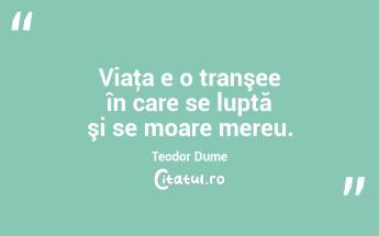 Viaţa e o tranşee în care se luptă şi se moare mereu. Teodor Dume...