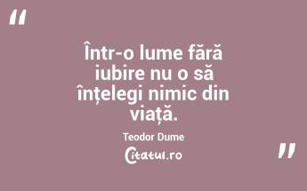 Într-o lume fără iubire nu o să înţelegi nimic din viaţă. Teodor Dume...