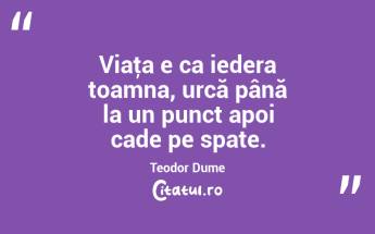 Viaţa e ca iedera toamna, urcă până la un punct apoi cade pe spate. Teodor Dume...