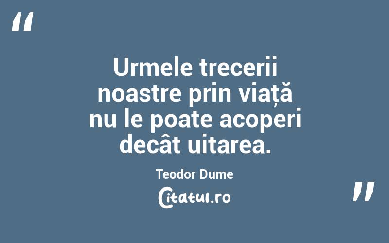 Urmele trecerii noastre prin viaţă nu le poate acoperi decât uitarea. Teodor Dume
