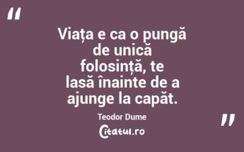 Viaţa e ca o pungă de unică folosinţă, te lasă înainte de a ajunge la capăt. Teodor Dume...