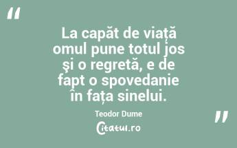 La capăt de viaţă omul pune totul jos şi o regretă, e de fapt o spovedanie în faţa sinelui. Teodor Dume...