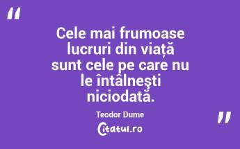 Cele mai frumoase lucruri din viaţă sunt cele pe care nu le întâlneşti niciodată. Teodor Dume...