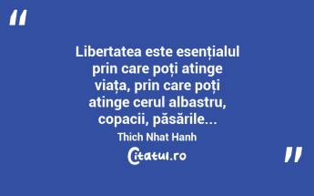 Libertatea este esenţialul prin care poţi atinge viaţa, prin care poţi atinge cerul albastru, copacii, păsările... Thich Nhat Hanh...