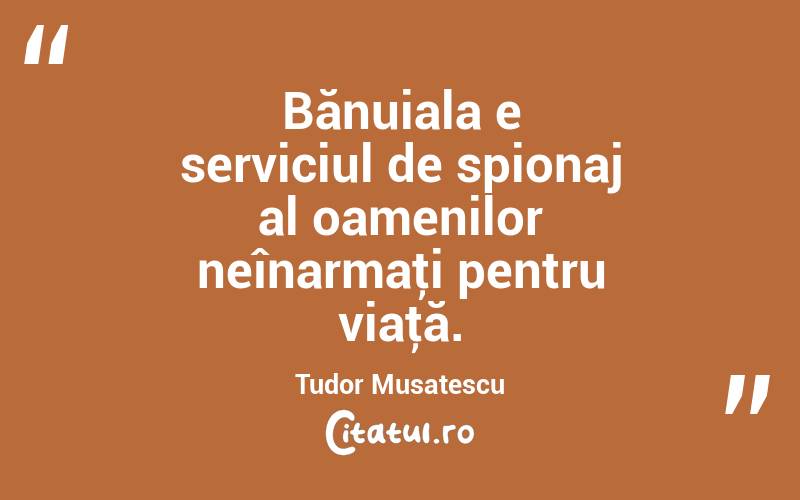 Bănuiala e serviciul de spionaj al oamenilor neînarmaţi pentru viaţă. Tudor Musatescu
