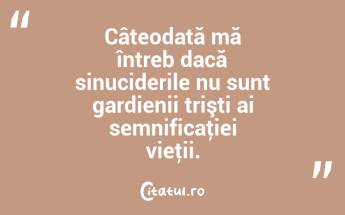 Câteodată mă întreb dacă sinuciderile nu sunt gardienii trişti ai semnificaţiei vieţii. ...