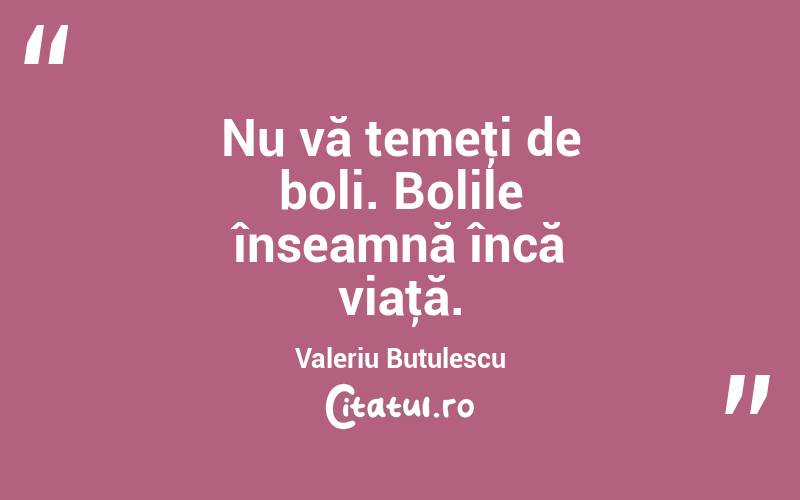 Nu vă temeţi de boli. Bolile înseamnă încă viaţă. Valeriu Butulescu
