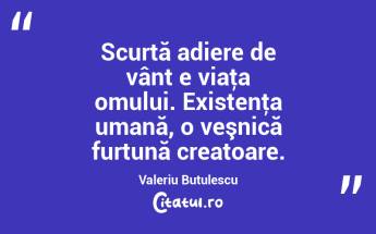 Scurtă adiere de vânt e viaţa omului. Existenţa umană, o veşnică furtună creatoare. Valeriu Butulescu...