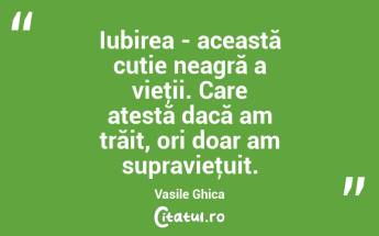 Iubirea - această cutie neagră a vieţii. Care atestă dacă am trăit, ori doar am supravieţuit. Vasile Ghica...