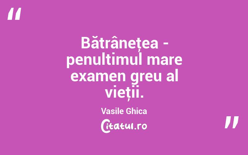 Bătrâneţea - penultimul mare examen greu al vieţii. Vasile Ghica