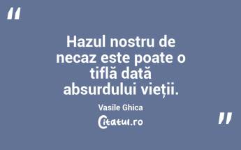 Hazul nostru de necaz este poate o tiflă dată absurdului vieţii. Vasile Ghica...