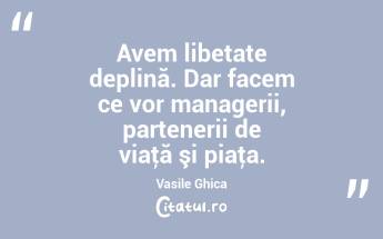 Avem libetate deplină. Dar facem ce vor managerii, partenerii de viaţă şi piaţa. Vasile Ghica...