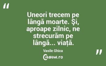 Uneori trecem pe lângă moarte. Şi, aproape zilnic, ne strecurăm pe lângă... viaţă. Vasile Ghica...