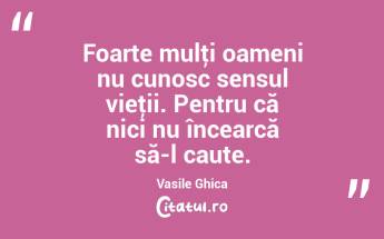 Foarte mulţi oameni nu cunosc sensul vieţii. Pentru că nici nu încearcă să-l caute. Vasile Ghica...