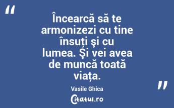 Încearcă să te armonizezi cu tine însuţi şi cu lumea. Şi vei avea de muncă toată viaţa. Vasile Ghica...