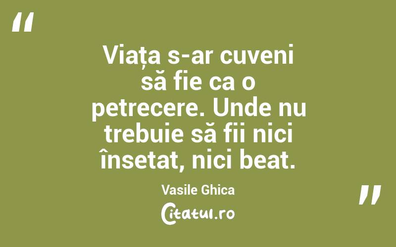 Viaţa s-ar cuveni să fie ca o petrecere. Unde nu trebuie să fii nici însetat, nici beat. Vasile Ghica