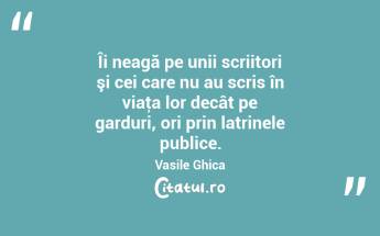 Îi neagă pe unii scriitori şi cei care nu au scris în viaţa lor decât pe garduri, ori prin latrinele publice. Vasile Ghica...