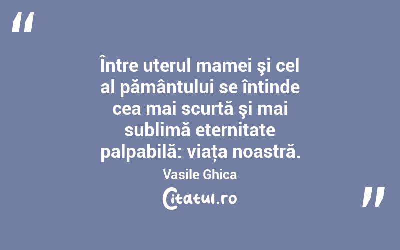 Între uterul mamei şi cel al pământului se întinde cea mai scurtă şi mai sublimă eternitate palpabilă: viaţa noastră. Vasile Ghica