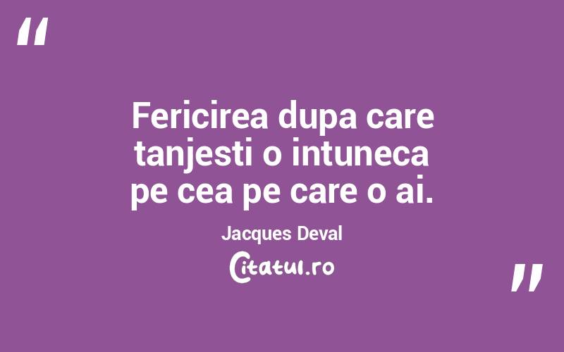 Fericirea dupa care tanjesti o intuneca pe cea pe care o ai.  Jacques Deval