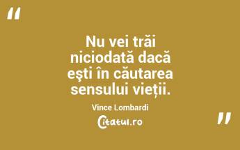 Nu vei trăi niciodată dacă eşti în căutarea sensului vieţii. Vince Lombardi...