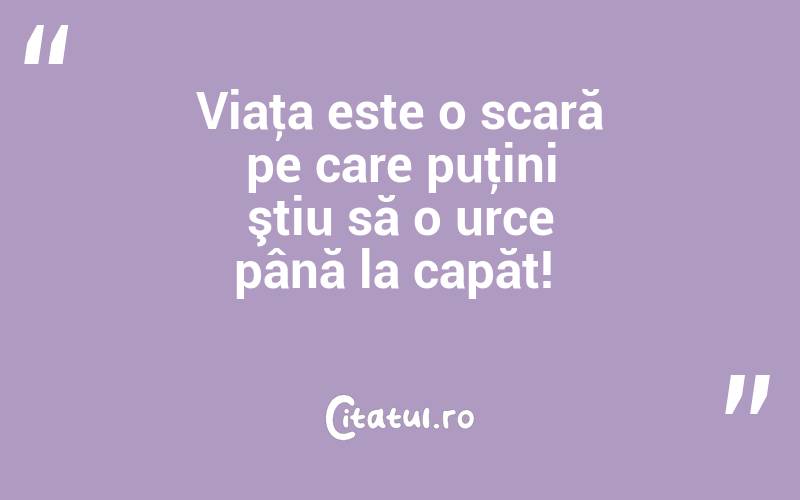 Viaţa este o scară pe care puţini ştiu să o urce până la capăt! 
