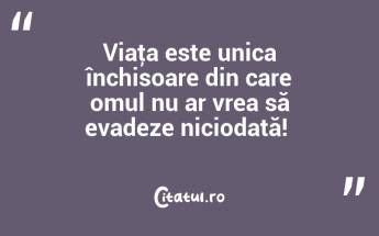 Viaţa este unica închisoare din care omul nu ar vrea să evadeze niciodată! ...