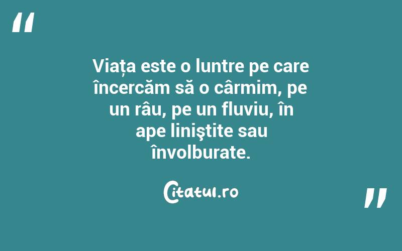 Viaţa este o luntre pe care încercăm să o cârmim, pe un râu, pe un fluviu, în ape liniştite sau învolburate. 
