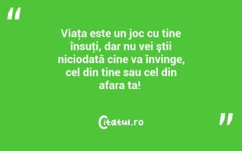 Viaţa este un joc cu tine însuţi, dar nu vei ştii niciodatâ cine va învinge, cel din tine sau cel din afara ta! ...