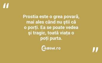 Prostia este o grea povară, mai ales când nu ştii că o porţi. Ea se poate vedea şi tragic, toată viaţa o poţi purta. ...