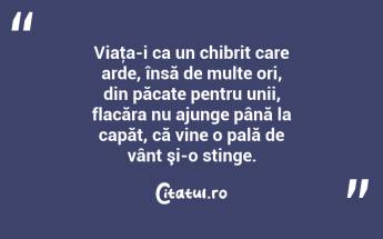 Viaţa-i ca un chibrit care arde, însă de multe ori, din păcate pentru unii, flacăra nu ajunge până la capăt, că vine o pală de vânt şi-o stinge. ...