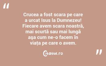 Crucea a fost scara pe care a urcat Isus la Dumnezeu! Fiecare avem scara noastră, mai scurtă sau mai lungă aşa cum ne-o facem în viaţa pe care o avem. ...