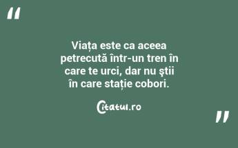 Viaţa este ca aceea petrecută într-un tren în care te urci, dar nu ştii în care staţie cobori. ...