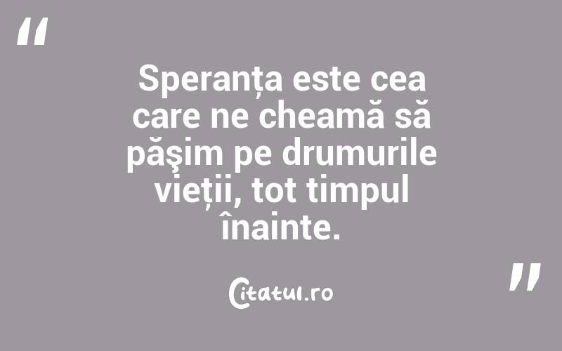 Speranţa este cea care ne cheamă să păşim pe drumurile vieţii, tot timpul înainte. 
