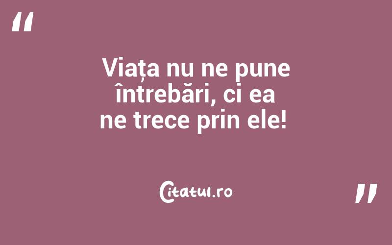 Viaţa nu ne pune întrebări, ci ea ne trece prin ele! 
