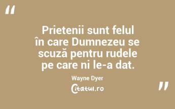 Prietenii sunt felul în care Dumnezeu se scuză pentru rudele pe care ni le-a dat. Wayne Dyer...
